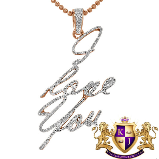 Real Genuine Diamond I LOVE YOU Name Plate Pendant Charm+ Chain 10k Rose Gold Finish