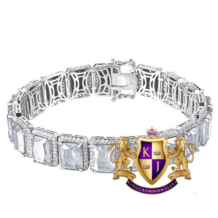 Crystal Clear Zirconia Solitaire Real 14K White Gold Sterling Silver Unisex Bracelet 7.5''