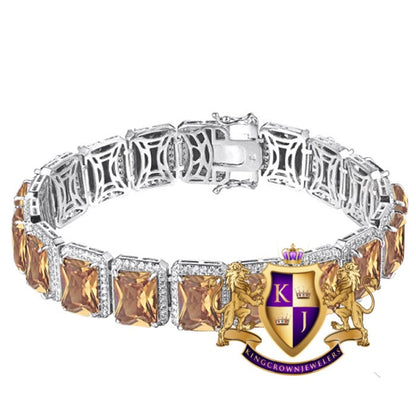 Unisex Brown Topaz Solitaire Genuine White Gold Over Sterling Silver Tennis Bracelet
