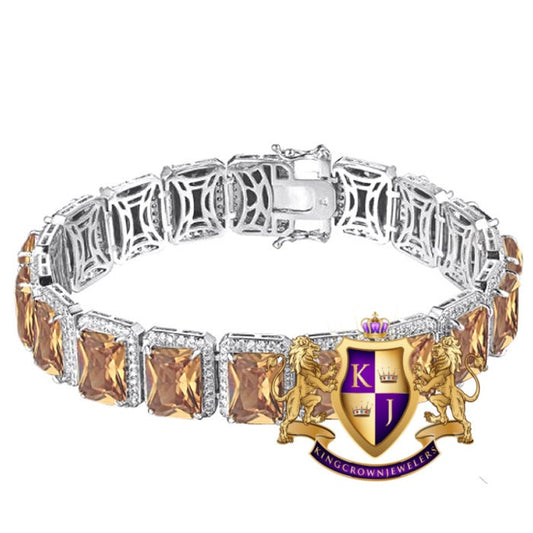 Unisex Brown Topaz Solitaire Genuine White Gold Over Sterling Silver Tennis Bracelet