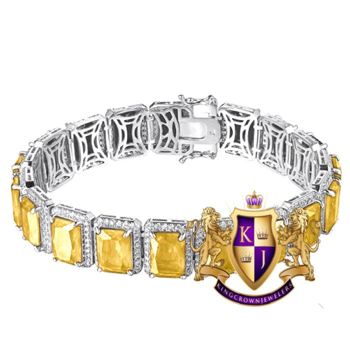 Canary Citrine Solitaire Genuine White Gold Over Sterling Silver Tennis Bracelet