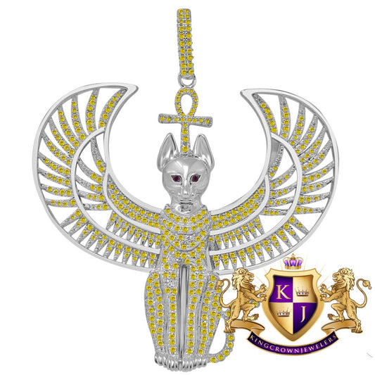 Real Genuine Sterling Silver 14K White Gold Finish Anubis Egyptian God Ankh Cross Pharaoh Custom Charm Pendent 35 + Grams Big 3''
