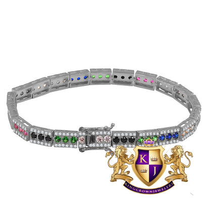 14K White  Gold Over Real Italian Sterling Silver Rainbow Multi Tone Yellow Gold Finish Bracelet Unisex 7.5'