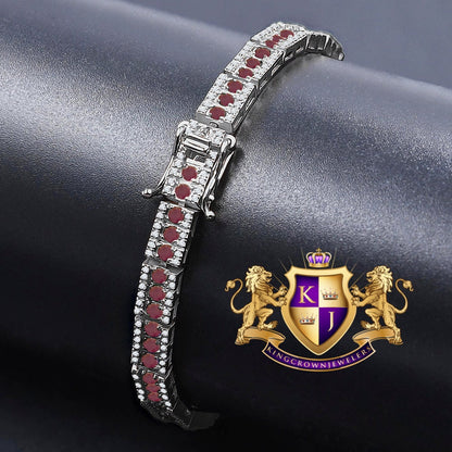 Real White Gold On Genuine Sterling Silver Ruby Red Tennis Link Bracelet Unisex