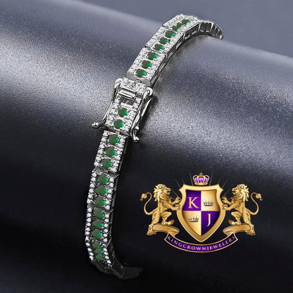 Real Genuine White Gold On Sterling Silver Emerald Green Tennis Bracelet Unisex