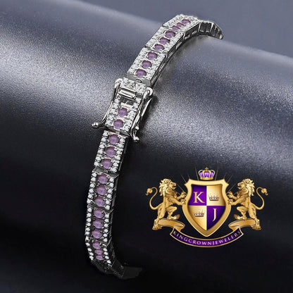 Real Genuine White Gold Sterling Silver Purple Amethyst Tennis Bracelet Unisex