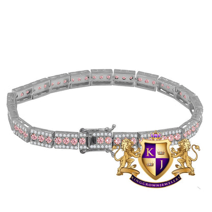 Real Genuine White Gold Sterling Silver Pink Tourmaline Tennis Bracelet Unisex