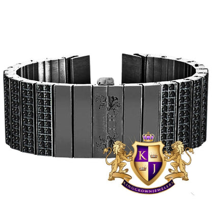 Men's 133+ Grams Solid Stainless Steel 18K Black Gold Finish CNC Set 18.00 Cwt. Simulated Diamond Custom Watch Band 24mm