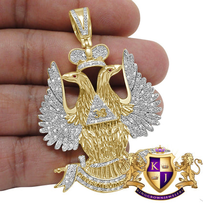 30 + Grams Real Genuine Diamond 0.60 Cwt. 33 Degree Masonic Scottish Rite Freemasonry Pendent 10K Gold Over Custom Charm Big 2.5''