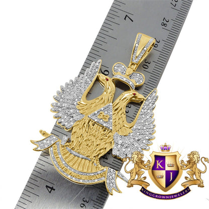 30 + Grams Real Genuine Diamond 0.60 Cwt. 33 Degree Masonic Scottish Rite Freemasonry Pendent 10K Gold Over Custom Charm Big 2.5''