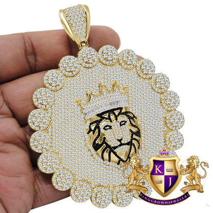 Big Jumbo 3.75'' Custom Piece Lion King Crown Head Flower Medallion Simulated Diamond Pendent Charm