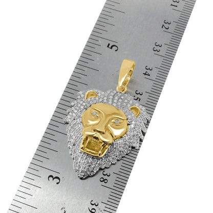 Real Genuine Authentic Diamond 0.65 Cwt. 12+ Grams Lion King Head Face Pendent 10K Gold Finish Men's Custom Piece Charm Chain Set 1.70''