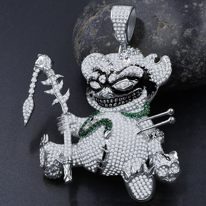 Big 3'' 14k White Gold On Real Sterling Silver Simulated Diamond Voodoo Teddy Bear Black Magic Exclusive Custom Charm Pendent