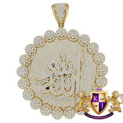 Exclusive Custom Piece Big XL 3.75'' Allah God Muslim Flower Medallion Simulated Diamond Gold Tone Pendent Charm