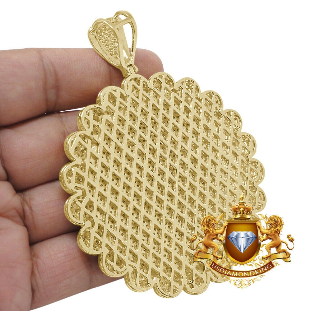 Big Jumbo 3.75'' Custom Piece Lion King Crown Head Flower Medallion Simulated Diamond Pendent Charm