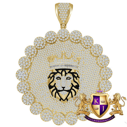 Big Jumbo 3.75'' Custom Piece Lion King Crown Head Flower Medallion Simulated Diamond Pendent Charm