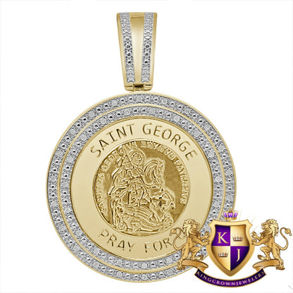Real Genuine Authentic Diamond Saint George Religious Pendent 10K Yellow Gold Finish Charm Unisex