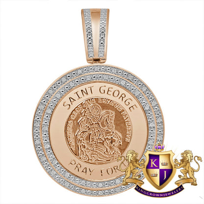 Real Genuine Authentic Diamond Saint George Religious Pendent 10K Rose Gold Finish Charm Unisex
