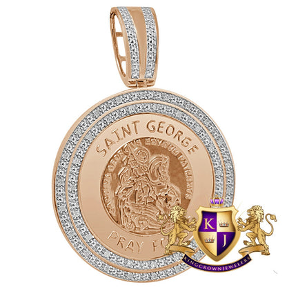 Real Genuine Authentic Diamond Saint George Religious Pendent 10K Rose Gold Finish Charm Unisex