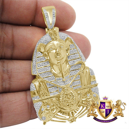 27 + Grams Genuine Real Authentic Diamond Egyptian Scarab Pharaoh Eye of Ra Ankh Cross Custom Pendent 10K Yellow Gold Finish Charm 2.35''