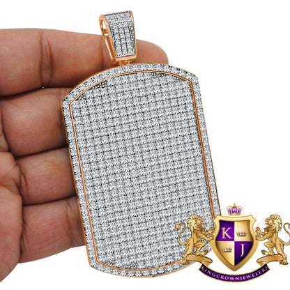 Mens Big Jumbo XL 3.75'' 14K Rose Gold Finish Simulated Diamond Dog Tag Custom Charm Pendent