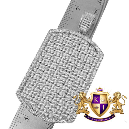 Mens Big Jumbo XL 3.75'' 14K White Gold Finish Simulated Diamond Dog Tag Custom Charm Pendent
