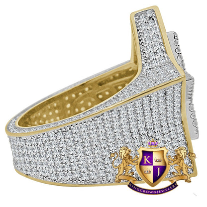 Big Bold Real Yellow Gold Sterling Silver Simulated Diamond Star Shape Mens Ring Band