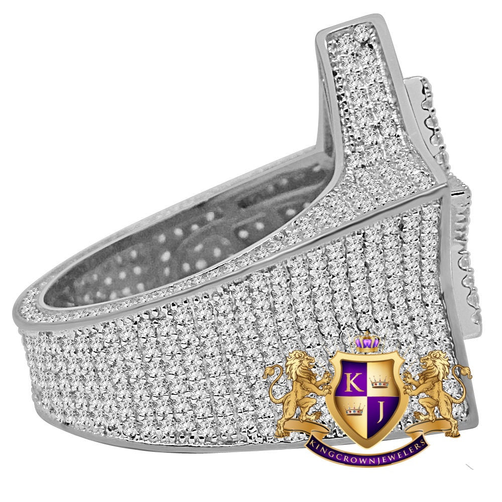 Big Bold Real White Gold Over Sterling Silver Simulated Diamond Star Shape Mens Ring Band