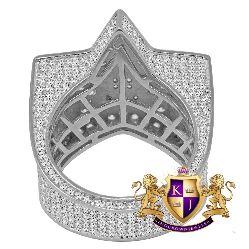 Big Bold Real White Gold Over Sterling Silver Simulated Diamond Star Shape Mens Ring Band