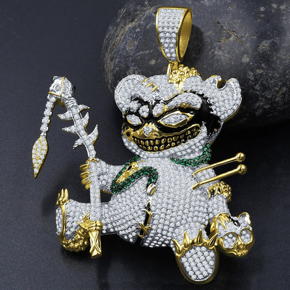 43 + Grams Big 3'' 14K Yellow Gold Over Real Sterling Silver Simulated Diamond Voodoo Teddy Bear Black Magic Exclusive Custom Charm Pendent