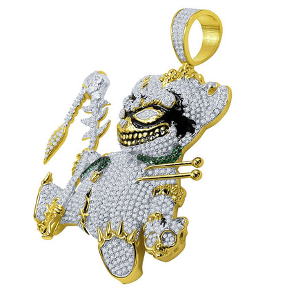 43 + Grams Big 3'' 14K Yellow Gold Over Real Sterling Silver Simulated Diamond Voodoo Teddy Bear Black Magic Exclusive Custom Charm Pendent