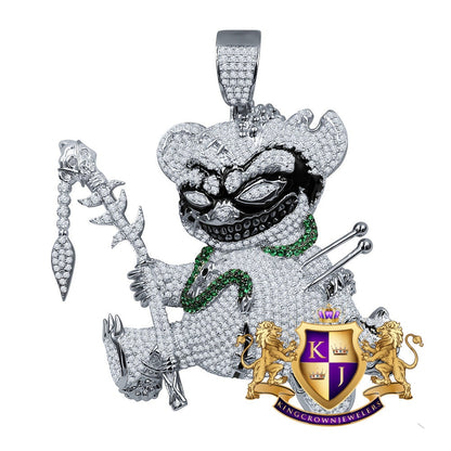 Big 3'' 14k White Gold On Real Sterling Silver Simulated Diamond Voodoo Teddy Bear Black Magic Exclusive Custom Charm Pendent