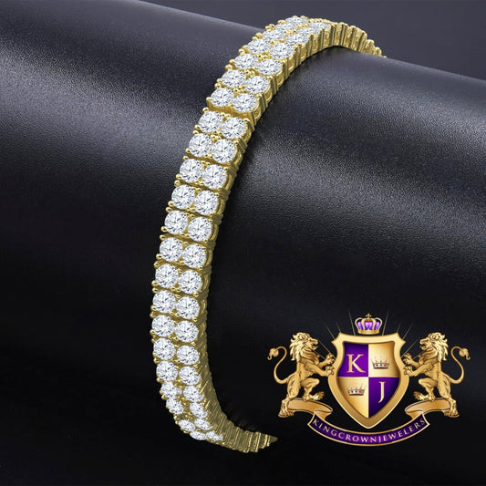 Unisex Real Genuine Yellow Gold Sterling Silver Simulated Diamond 2 Row Tennis Link Bracelet 8''