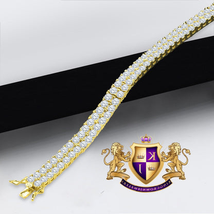Unisex Real Genuine Yellow Gold Sterling Silver Simulated Diamond 2 Row Tennis Link Bracelet 8''