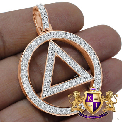 Real Sterling Silver Simulated Diamond Illuminati Eminem Triangle Sign 10K Rose Gold Finish Pendant Charm 2''