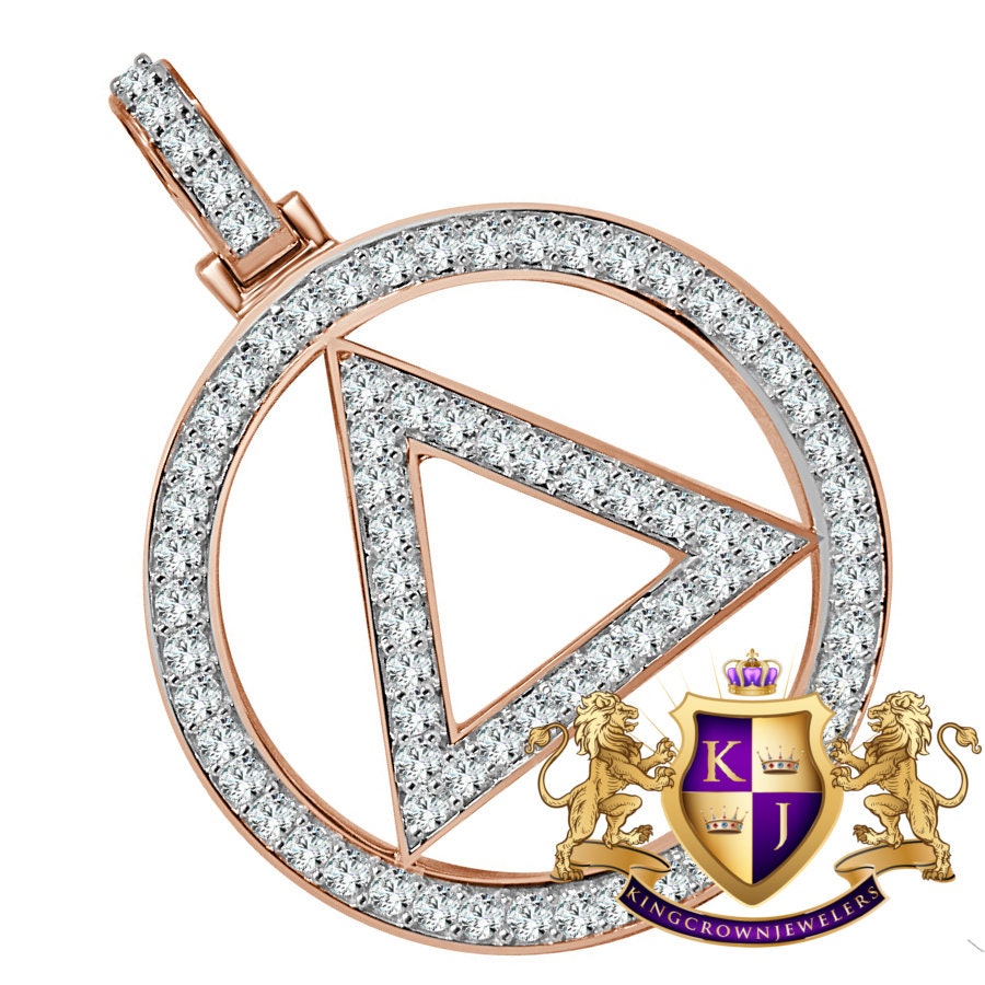 Real Sterling Silver Simulated Diamond Illuminati Eminem Triangle Sign 10K Rose Gold Finish Pendant Charm 2''