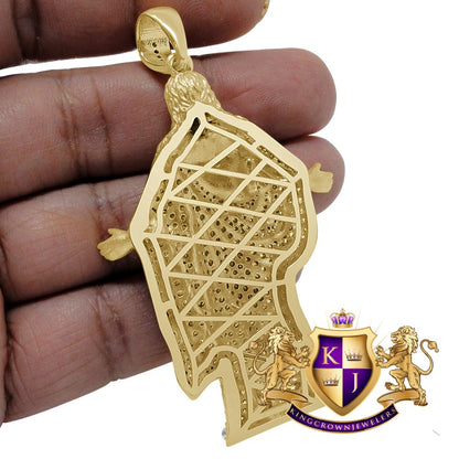 31+ Grams Big 3'' Real Genuine Sterling Silver 14k Gold Finish Jesus Christ Redeemer Statue Full Body Simulated Diamond Custom Charm Pendant