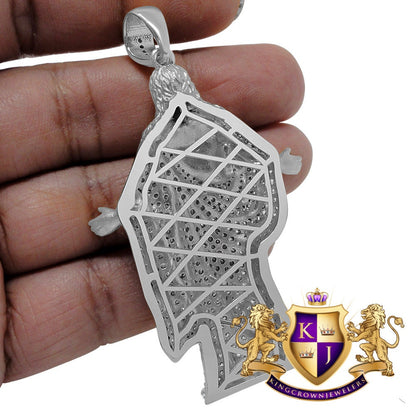 Big XL 3'' Genuine White Gold On Sterling Silver Jesus Crist Full Body Simulated Diamond Custom Charm Pendent