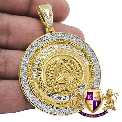 22 + Grams Real Genuine Diamond Masonic Annuit Coeptis Novus Ordo Illuminati Evil Eye Pendent Charm Medallion Big 2.25''