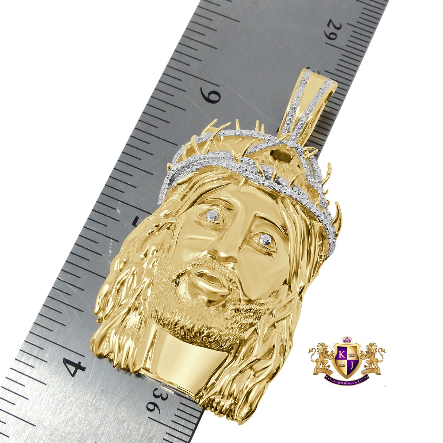 Mens Real Genuine Natural Diamond Jesus Face Piece 10K Yellow Gold Finish Pendent Charm 2.25''