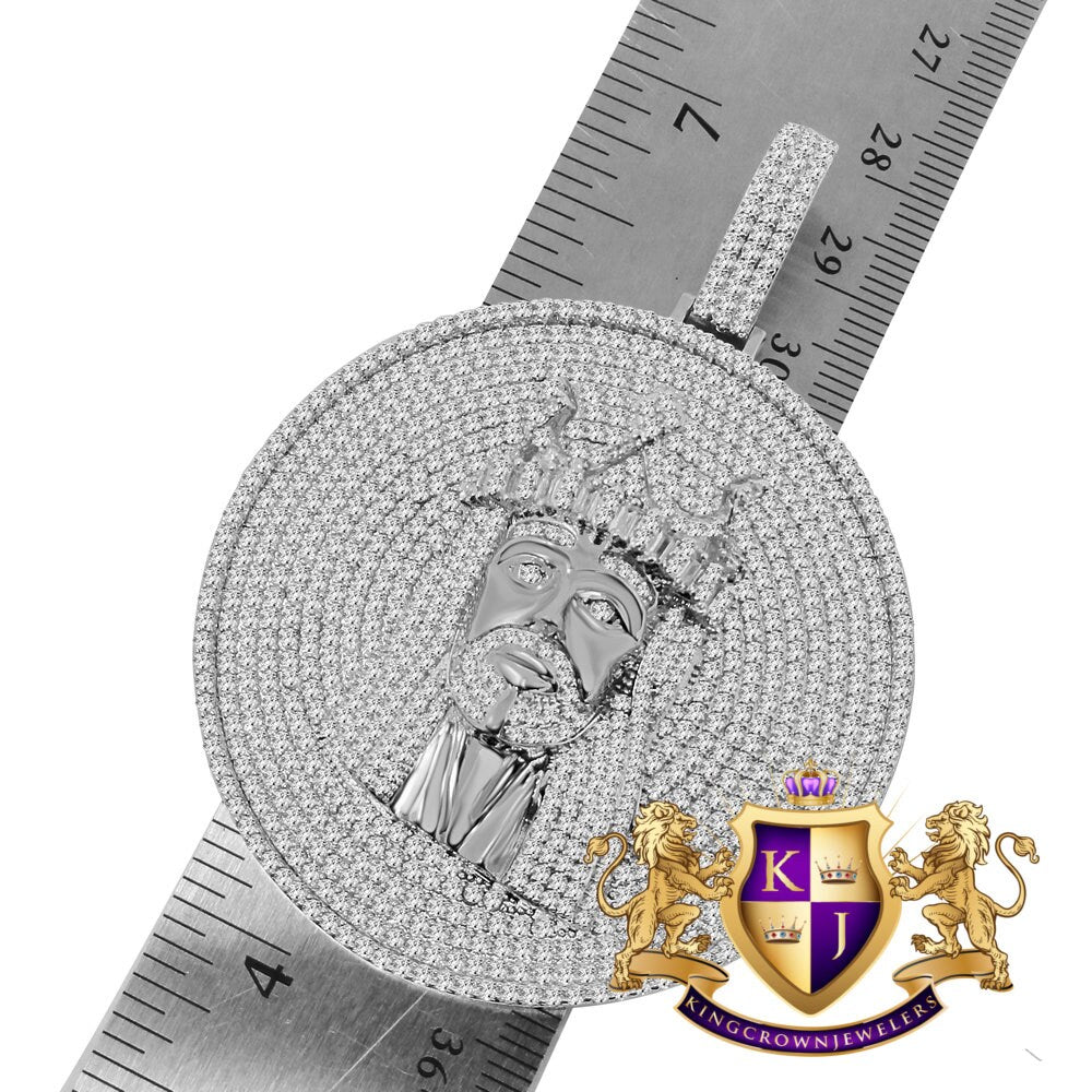 Big 2.85 '' 10K White Gold Over Real Sterling Silver Jesus Face Piece Custom Pendant Charm Medallion