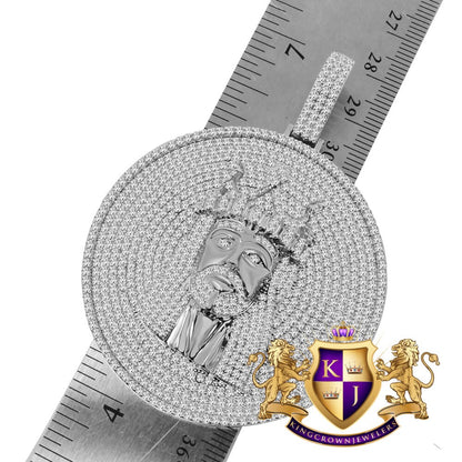 Big 2.85 '' 10K White Gold Over Real Sterling Silver Jesus Face Piece Custom Pendant Charm Medallion