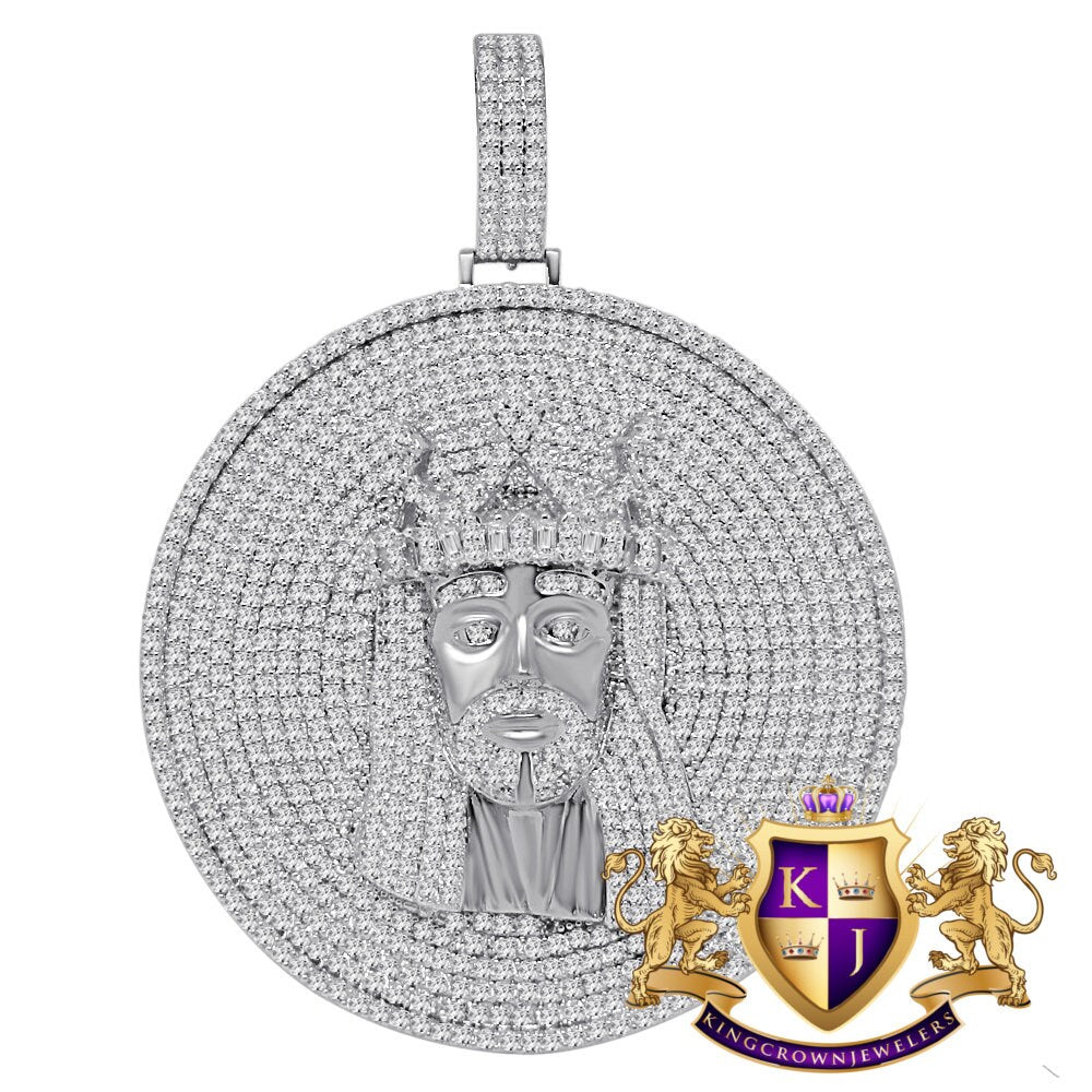 Big 2.85 '' 10K White Gold Over Real Sterling Silver Jesus Face Piece Custom Pendant Charm Medallion