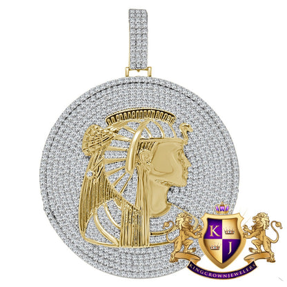 XL 2.85 '' Real Genuine Yellow Gold Sterling Silver Egyptian Queen Nefertiti Pendant Charm Medallion