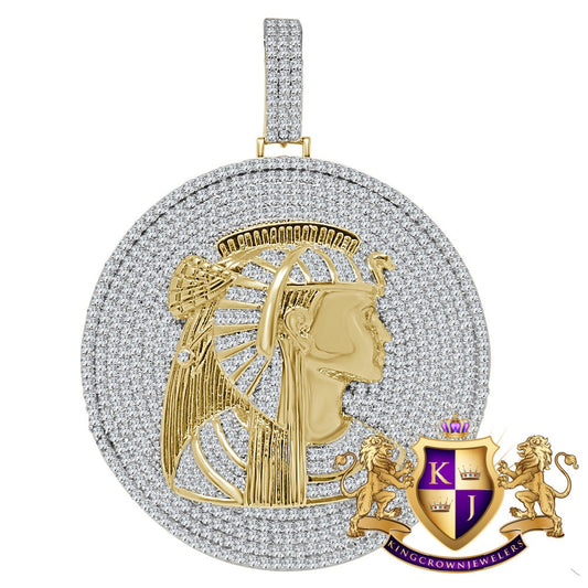 XL 2.85 '' Real Genuine Yellow Gold Sterling Silver Egyptian Queen Nefertiti Pendant Charm Medallion