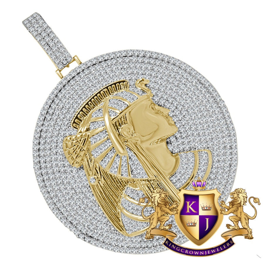 XL 2.85 '' Real Genuine Yellow Gold Sterling Silver Egyptian Queen Nefertiti Pendant Charm Medallion
