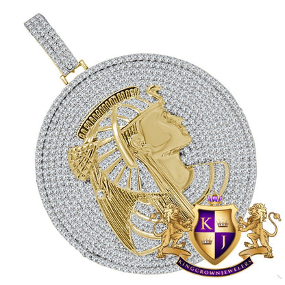 XL 2.85 '' Real Genuine Yellow Gold Sterling Silver Egyptian Queen Nefertiti Pendant Charm Medallion