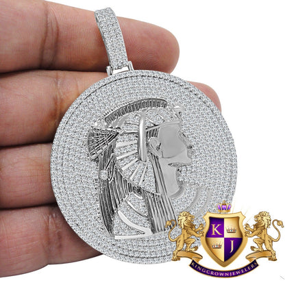 XL 2.85 '' Real Genuine White Gold On Sterling Silver Egyptian Queen Nefertiti Pendant Charm Medallion