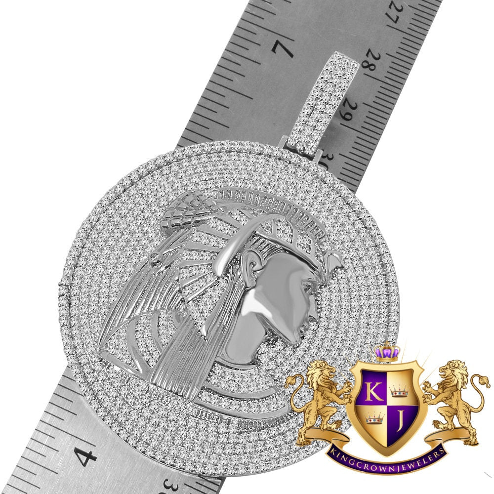 XL 2.85 '' Real Genuine White Gold On Sterling Silver Egyptian Queen Nefertiti Pendant Charm Medallion