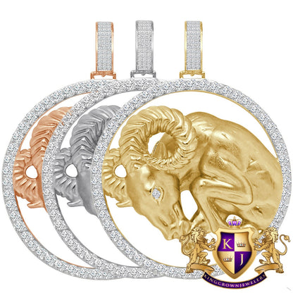 3D XL 2.75'' Genuine Sterling Silver Aries Ram Lucky Zodiac Sign Astrology Horoscope Pendent Charm